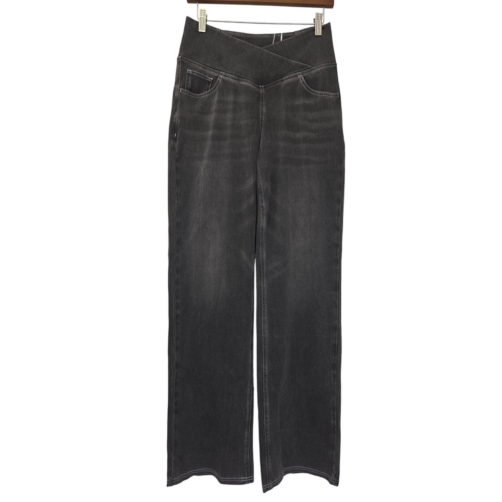 Halara Flex Denim Crossover Wide Leg Pants Womens M Tall Gray NWT 02953440